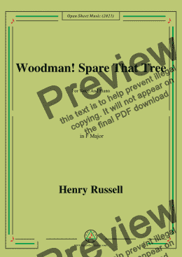 page one of Henry Russell-Woodman!Spare That Tree,in F Major,for Voice and Piano