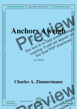 page one of Charles A. Zimmermann-Anchors Aweigh,in C Major,for Voice and Piano