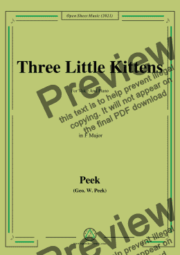 page one of Geo.W.Peek-Three Little Kittens,in F Major,for Voice and Piano