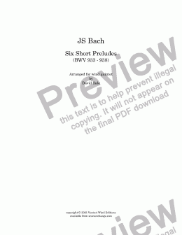 page one of Six Short Preludes (BWV 933 -938)(wind quintet)