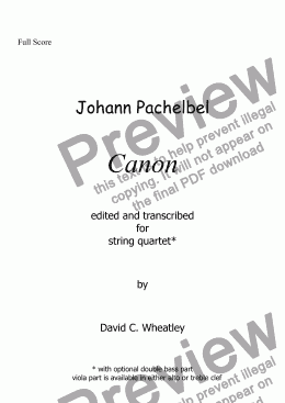 page one of Pachelbel - canon in D for string quartet