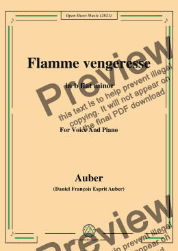 page one of Auber-Flamme Vengeresse,from Le Domino Noir,in b flat minor,for Voice and Piano