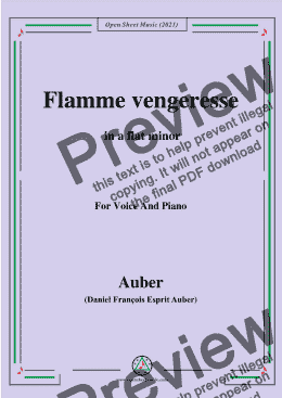 page one of Auber-Flamme Vengeresse,from Le Domino Noir,in a flat minor,for Voice and Piano