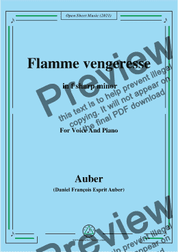 page one of Auber-Flamme Vengeresse,from Le Domino Noir,in f sharp minor,for Voice and Piano