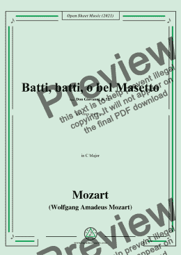 page one of Mozart-Batti,batti o bel Masetto,in C Major,from Don Giovanni,for Voice and Piano