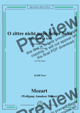 page one of Mozart-Recitativo ed Aria:O zittre nicht,mein lieber Sohn,K.620 No.4,in B flat Major,from 'Die Zauberflöte,K.620',for Voice and Piano