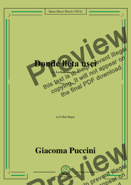 page one of Puccini-Donde lieta uscì,in D flat Major,from 'La bohème,SC 67',for Voice and Piano