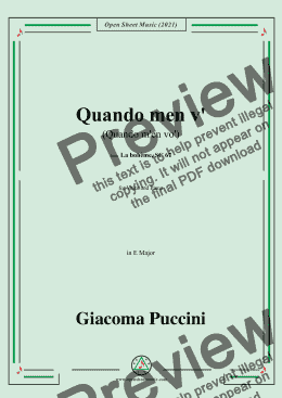 page one of Puccini-Quando men v'(Quando m'en vo'),in E Major,from 'La bohème,SC 67',for Voice and Piano