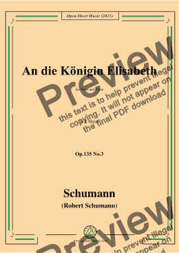 page one of Schumann-An die Konigin Elisabeth,Op.135 No. in E Major， for Voice and Piano