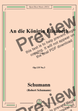 page one of Schumann-An die Konigin Elisabeth,Op.135 No. in B flat Major，for Voice and Piano