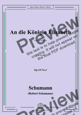 page one of Schumann-An die Konigin Elisabeth,Op.135 No. in A Major，for Voice and Piano