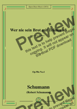 page one of Schumann-Wer nie sein Brot mit Tranen aß,Op.98a No.4,in c minor,for Vioce&Piano