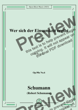 page one of Schumann-Wer sich der Einsamkeit ergibt,Op.98a No.6,in B flat Major，for Voice and Piano