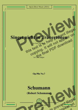 page one of Schumann-Singet nicht in Trauertonen,Op.98a No.7,in E flat Major,for Vioce&Piano