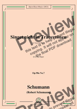 page one of Schumann-Singet nicht in Trauertonen,Op.98a No.7,in G flat Major,for Voice and Piano