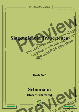 page one of Schumann-Singet nicht in Trauertonen,Op.98a No.7,in D Major,for Voice and Piano