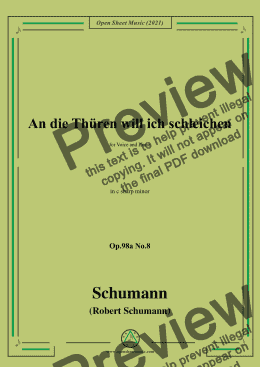 page one of Schumann-An die Thuren will ich schleichen,Op.98a No.8,in c sharp minor,for Voice and Piano