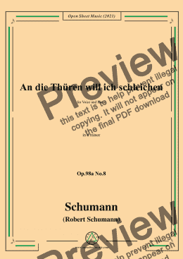 page one of Schumann-An die Thuren will ich schleichen,Op.98a No.8,in d minor,for Voice and Piano