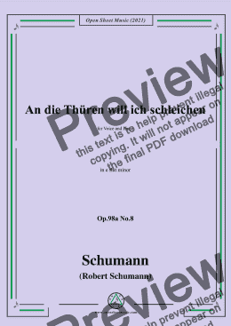 page one of Schumann-An die Thuren will ich schleichen,Op.98a No.8,in e flat minor,for Voice and Piano