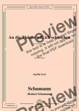 page one of Schumann-An die Thuren will ich schleichen,Op.98a No.8,in b flat minor,for Voice and Piano