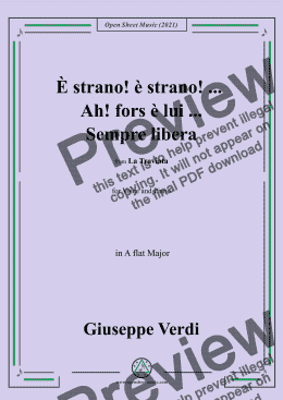 page one of Verdi-È strano!è strano!...Ah!fors è lui...Sempre libera,in A flat Major,from La Traviata,for Voice and Piano