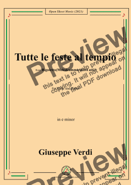 page one of Verdi-Tutte le feste al tempio,in e minor,from Rigoletto(Melodramma in tre atti),for Voice and Piano