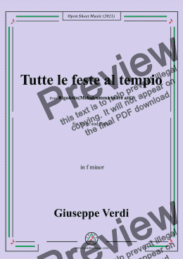 page one of Verdi-Tutte le feste al tempio,in f minor,from Rigoletto(Melodramma in tre atti),for Voice and Piano