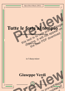 page one of Verdi-Tutte le feste al tempio,in f sharp minor,from Rigoletto(Melodramma in tre atti),for Voice and Piano