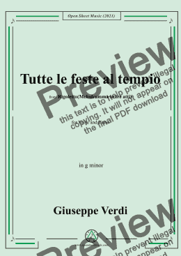 page one of Verdi-Tutte le feste al tempio,in g minor,from Rigoletto(Melodramma in tre atti),for Voice and Piano