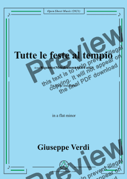 page one of Verdi-Tutte le feste al tempio,in a flat minor,from Rigoletto(Melodramma in tre atti),for Voice and Piano