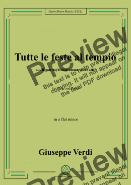 page one of Verdi-Tutte le feste al tempio,in e flat minor,from Rigoletto(Melodramma in tre atti),for Voice and Piano