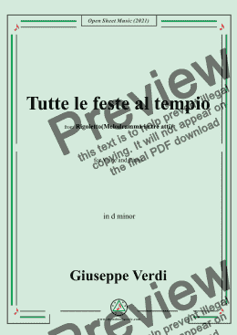 page one of Verdi-Tutte le feste al tempio,in d minor,from Rigoletto(Melodramma in tre atti),for Voice and Piano