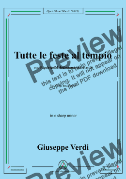 page one of Verdi-Tutte le feste al tempio,in c sharp minor,from Rigoletto(Melodramma in tre atti),for Voice and Piano