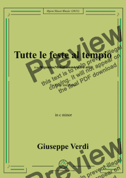 page one of Verdi-Tutte le feste al tempio,in c minor,from Rigoletto(Melodramma in tre atti),for Voice and Piano