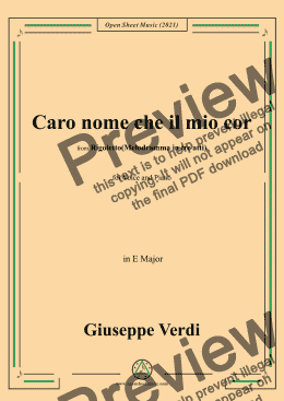 page one of Verdi-Caro nome che il mio cor,in E Major,from Rigoletto(Melodramma in tre atti),for Voice and Piano