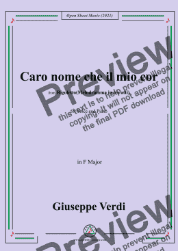 page one of Verdi-Caro nome che il mio cor,in F Major,from Rigoletto(Melodramma in tre atti),for Voice and Piano