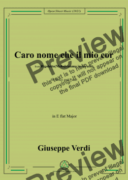 page one of Verdi-Caro nome che il mio cor,in E flat Major,from Rigoletto(Melodramma in tre atti),for Voice and Piano