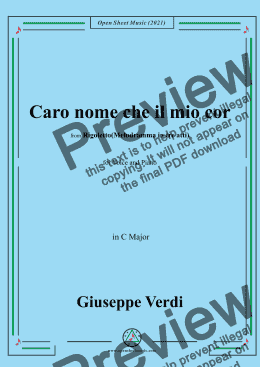 page one of Verdi-Caro nome che il mio cor,in C Major,from Rigoletto(Melodramma in tre atti),for Voice and Piano