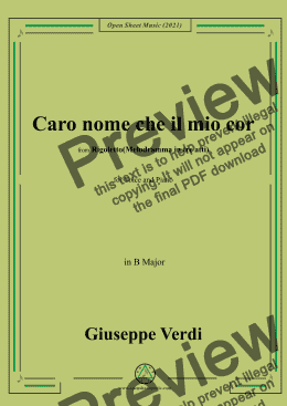 page one of Verdi-Caro nome che il mio cor,in B Major,from Rigoletto(Melodramma in tre atti),for Voice and Piano