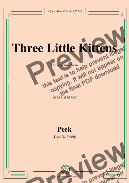 page one of Geo.W.Peek-Three Little Kittens,in G flat Major,For Voice And Piano