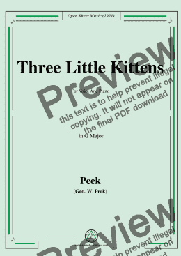 page one of Geo.W.Peek-Three Little Kittens,in G Major,For Voice And Piano