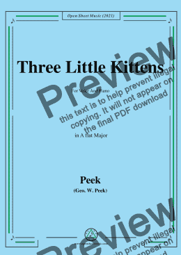 page one of Geo.W.Peek-Three Little Kittens,in A flat Major,For Voice And Piano