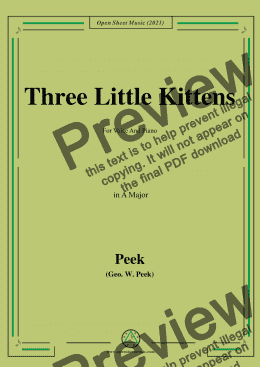 page one of Geo.W.Peek-Three Little Kittens,in A Major,For Voice And Piano