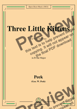 page one of Geo.W.Peek-Three Little Kittens,in B flat Major,For Voice And Piano