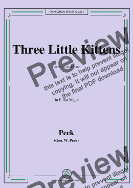 page one of Geo.W.Peek-Three Little Kittens,in E flat Major,For Voice And Piano