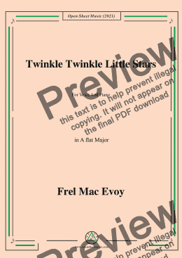 page one of Frel Mac Evoy-Twinkle Twinkle Little Star,in A flat Major,For Voice And Piano