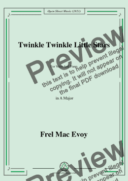 page one of Frel Mac Evoy-Twinkle Twinkle Little Star,in A Major,For Voice And Piano