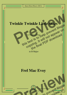 page one of Frel Mac Evoy-Twinkle Twinkle Little Star,in B Major,For Voice And Piano