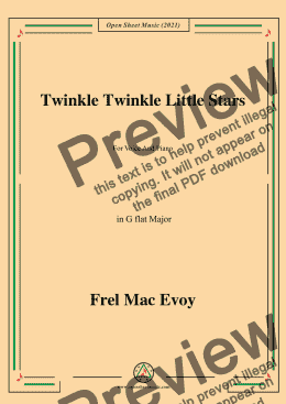 page one of Frel Mac Evoy-Twinkle Twinkle Little Star,in G flat Major,For Voice And Piano