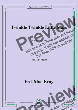 page one of Frel Mac Evoy-Twinkle Twinkle Little Star,in D flat Major,For Voice And Piano